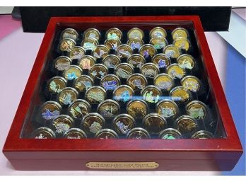 Holographic Gold Plated U.S State Quarters And U.S. Territories Collection In Wood Display Box