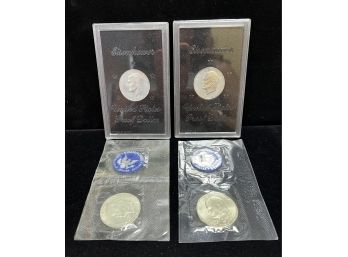 Lot Of 4 Eisenhower Silver Dollars - 1971 & 1972 Proof & Uncirculated