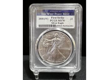 2018 W West Point US Silver 1oz American Eagle First Strike Coin PCGS MS 70