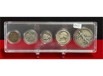 1937 5 Coin Year Set With Walking Liberty Silver  Half Dollar