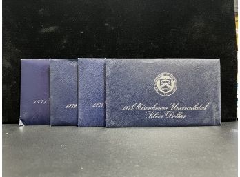 Lot Of Eisenhower Uncirculated Silver Dollars Blue Envelopes 1971,1972,1973 & 1974