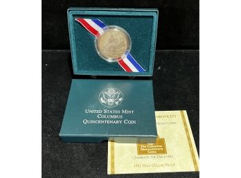 1992 US Mint Columbus Quincentenary Commemorative Clad Half Dollar - Box & COA