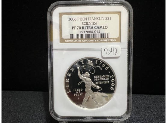2006 Benjamin Franklin Scientist Silver Commemorative Dollar  NGC PF70 Ultra Cameo