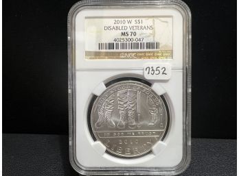 2010 W Disabled Veterans Commemorative Silver Dollar NGC MS70