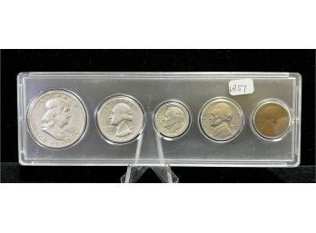 1949 5 Coin Year Set With Franklin Silver  Half Dollar