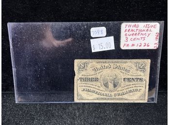 1863 3 Cents Fractional Currency - Civil War Era