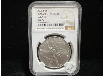 2006 Benjamin Franklin Scientist Silver Commemorative Dollar NGC MS70