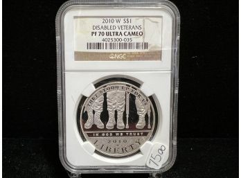 2010 W Disabled Veterans Proof Commemorative Silver Dollar NGC PR70 Ultra Cam