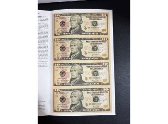Uncut Sheet Of 4 2004 $10 Small Size Federal Reserve Notes