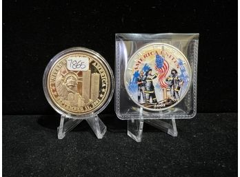 2001 Painted Silver Eagle September 11th .999 Fine Silver One Troy Ounce With 'new York Fire Department' Token