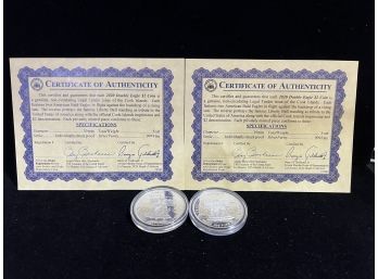 Two 2020 Cook Islands Tribute To The United States 1/2 Ounce Troy .999 Fine Silver Coins 1 Ounce Total