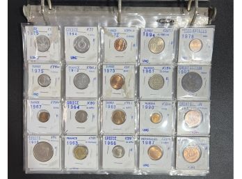 Foreign Coin And Currency Collection In Album - 100 Coins - 12 Paper Bills