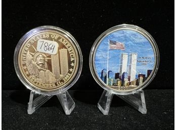 2001 Painted Silver Eagle September 11th .999 Fine Silver One Troy Ounce With 'we Will Never Forget' Token