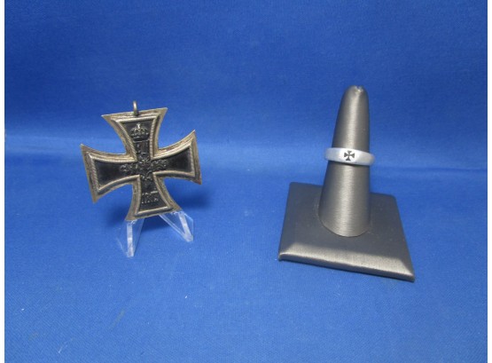 1813 1914 German Nazi SS Iron Cross Medal & Iron Cross Trench Art Ring