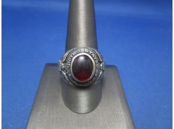 Vintage Sterling Silver Army Ring With Red Stone Size 11