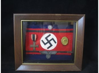 Antique WWII World War 2 Nazi Germany War Medals And Patch Shadow Box Display