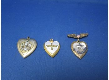 3 Antique Vintage Gold Filled Military Sweetheart Lockets US Navy Air Force & Army