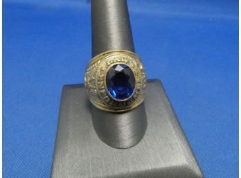 Vintage Gold Plated Law Enforcement Ring Blue Stone SZ 11