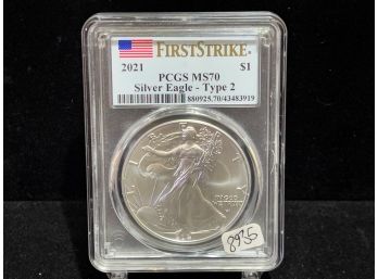 2021 Silver Eagle Type 2 .999 Fine Silver One Ounce - PCGS MS70