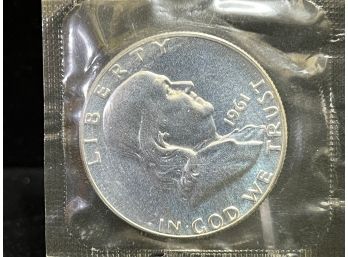 1961 Franklin Silver Half Dollar - Uncirculated W/ Mint Token