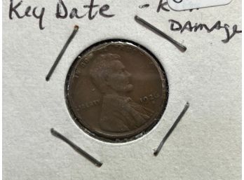 1926 S Lincoln Wheat Cent Key Date - Rim Damage