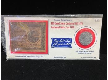 Replica 1778 $20 United States Continental Bill & 1776 Continental Dollar Coin