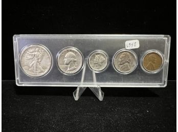 1940 5 Coin Year Set With Walking Liberty Silver  Half Dollar