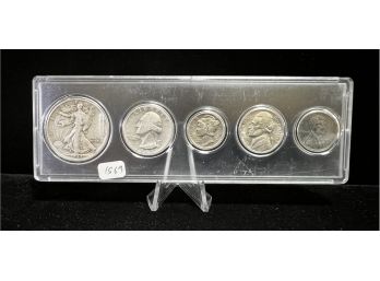 1943 5 Coin Year Set With Walking Liberty Silver  Half Dollar