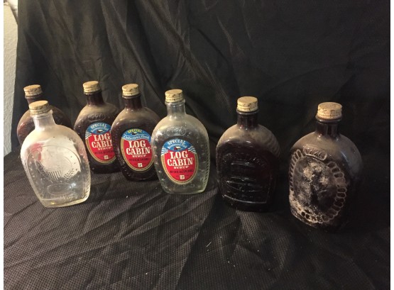 Vintage Glass Log Cabin Syrup Bottles