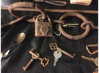 Vintage Metal Assortment, Yale Lock,  Cast Iron Match Keeper, Thinker Book End Plus More