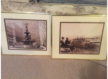 2 Vintage Cincinnati Prints Framed, Fountain Square & Island Queen