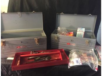 2 Metal Craftsman Toolboxes, 1 With Tools, 1 With Fishing Tackle