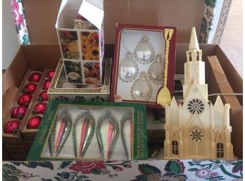 Vintage Christmas Ornaments And Musical Church