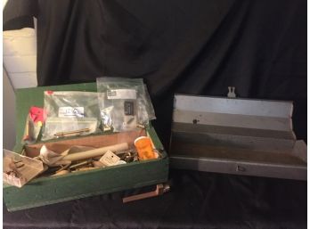 Wooden Box W Muzzleloader Parts, Metal Lock Box W Key, Metal Tool Box