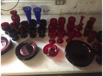 Large Set Of Ruby Red Georgian Glass