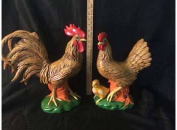 Large Vintage Ceramic Hen & Rooster Set