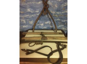 Antique Farm Tools, Iron Hayice Tongs, Yokes