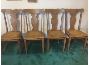 4 Antique Chairs With Leather Seats, The Leather Is In Excellent Condition _ Aurora Pick Up