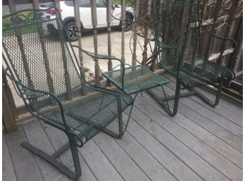 2 Green Wrought Iron Chairs, Very Heavy Duty W/ Table - Greendale Pick Up