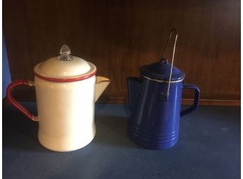 2 Large Enamelware Coffee Pots