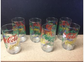 7 Vintage Multi- Colored Coke Glasses
