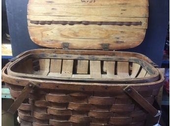 Vintage Picnic Basket Wov-n - Wood By Jerry Wil