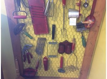 Vintage Red Wooden Kitchen Utensils- Large Assortment