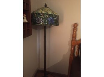 Vintage Colored Glass Floor Lamp With Foot Button, Heavy Stand And Base