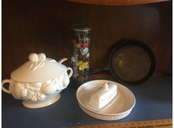 Wagner Cast Iron, Jar Of Buttons And More