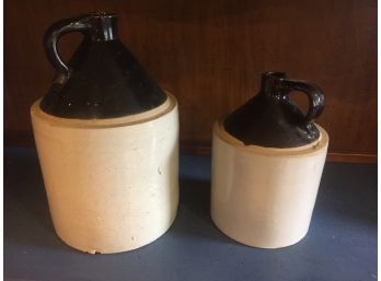 2 Brown And White Crock Jugs
