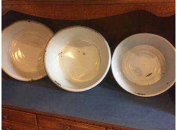 3 Large Vintage  Enamelware Bowls