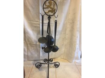 Antique Iron Stand With Various Tools