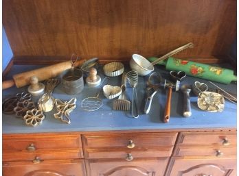 Vintage Kitchen Assortment- Metal Cookie Cutters, Rolling Pins, Sifter And More