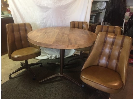 Vintage Table With 4 Rolling Chairs